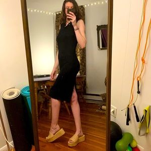 Black dress slit back button front ribbed stretch